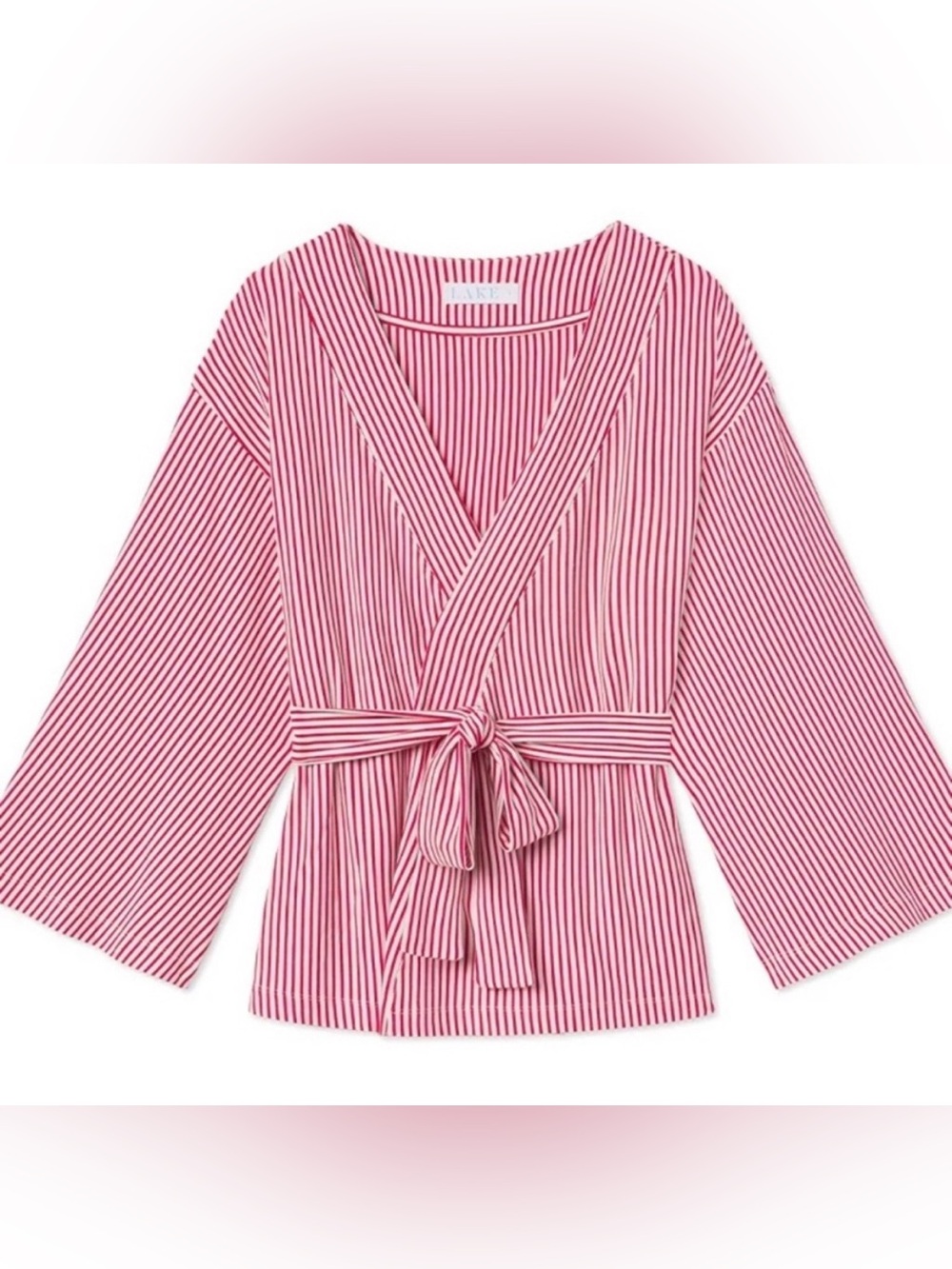 LAKE Pajama DreamModal Kimono Robe Wrap Top Red and White Striped Medium - Picture 3 of 11